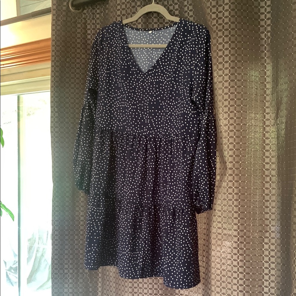 Blue Long Sleeve V-Neck Sundress for Casual Occasions